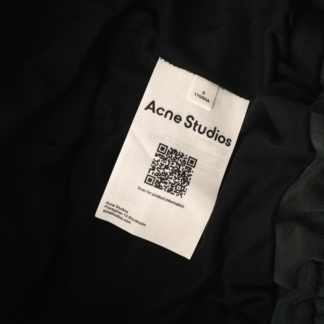 Acne Studios Dark Green Black Stripe Leather Collar Rugby Shirt