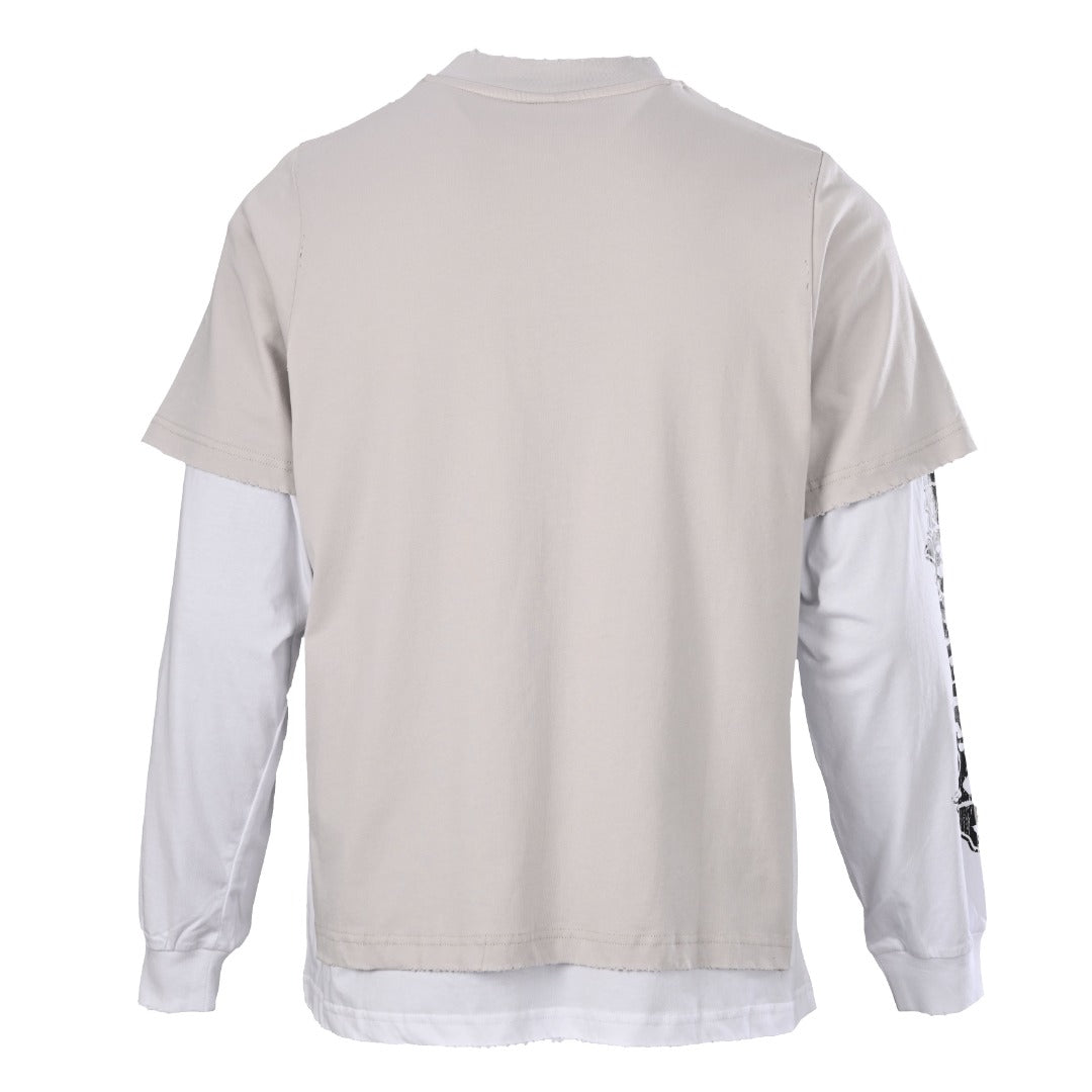 Balenciaga Hybrid-Double Unisex Layered Long-Sleeve T-Shirt in Light Grey & White