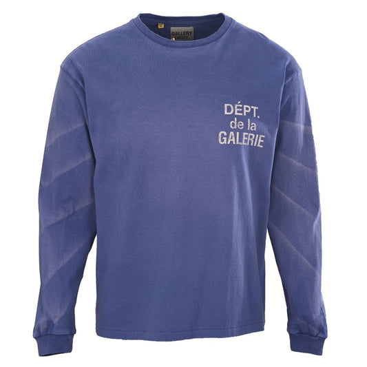 Gallery Dept. Unisex Washed Blue Long-Sleeve T-Shirt with Distressed French Text Print