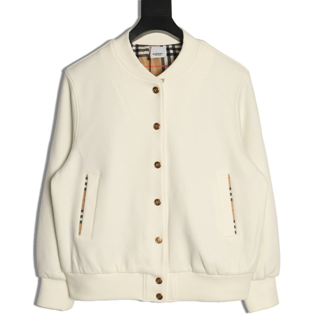 Burberry Vintage Check Series Cream Button‑Up Bomber Jacket