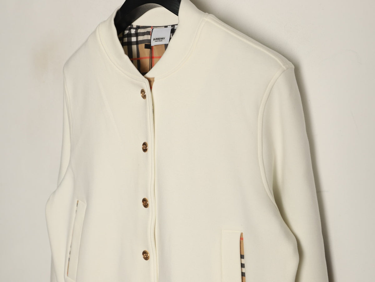 Burberry Vintage Check Series Cream Button‑Up Bomber Jacket