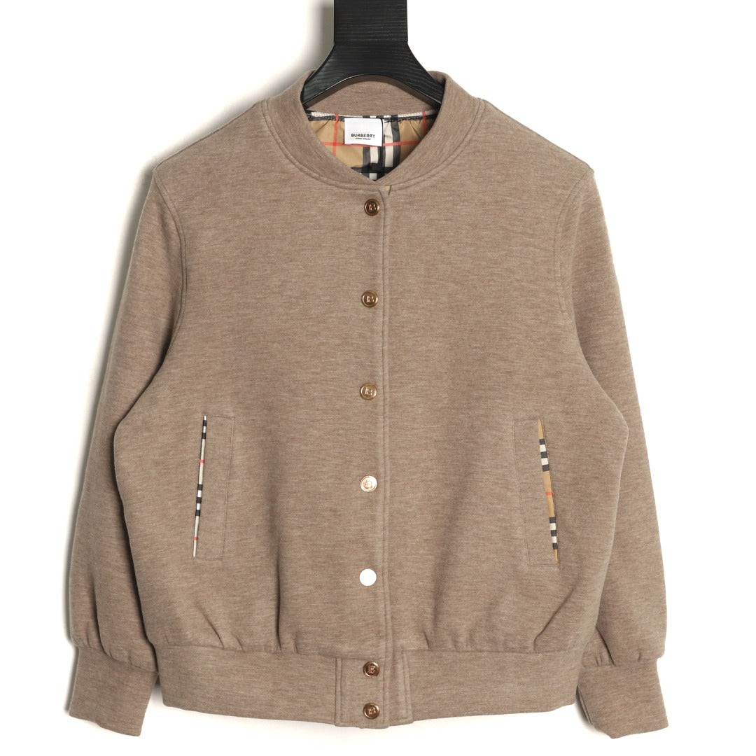 Burberry Vintage Check Series Taupe Button‑Up Bomber Jacket