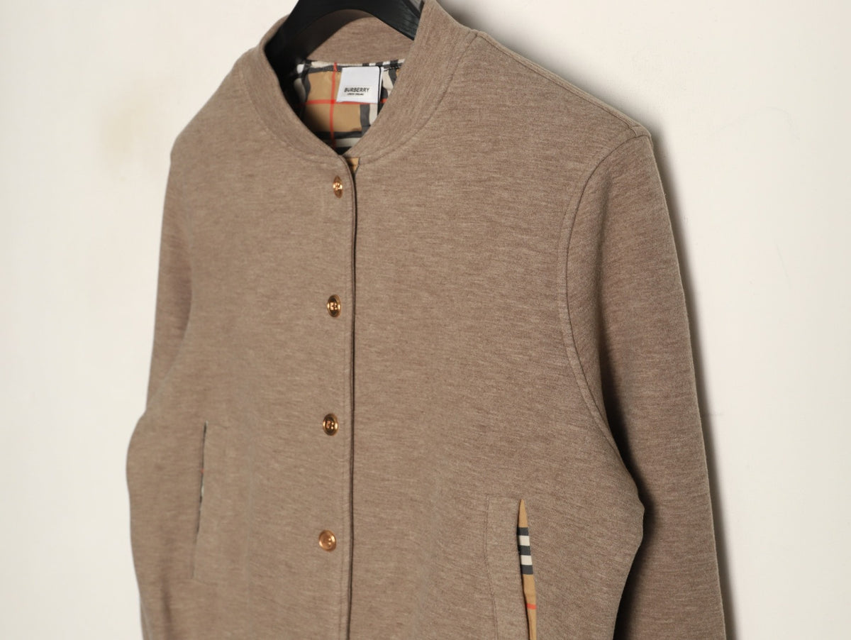 Burberry Vintage Check Series Taupe Button‑Up Bomber Jacket