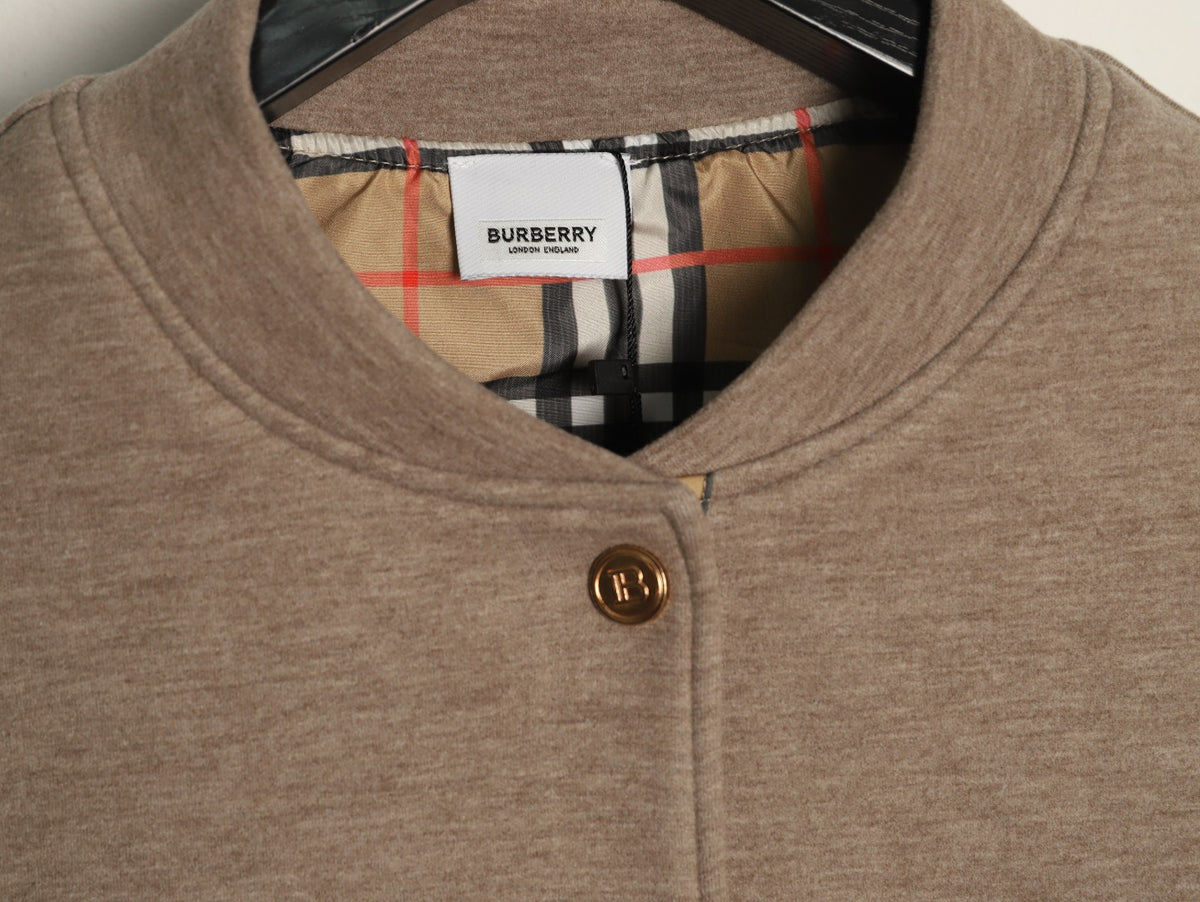 Burberry Vintage Check Series Taupe Button‑Up Bomber Jacket