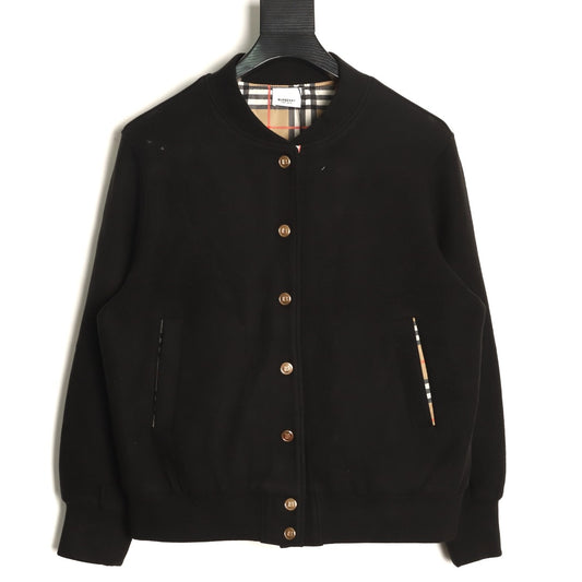 Burberry Vintage Check Series Black Button‑Up Bomber Jacket
