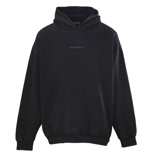 Balenciaga Classic Logo Series Black Washed Cotton Hooded Sweatshirt