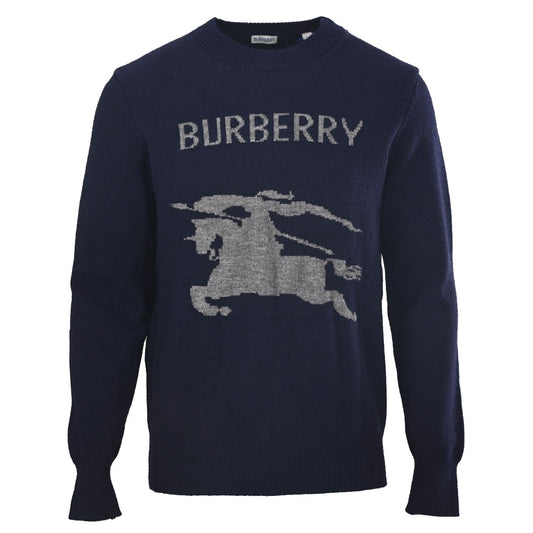 Burberry Equestrian Knight Intarsia Navy Crew Neck Sweater