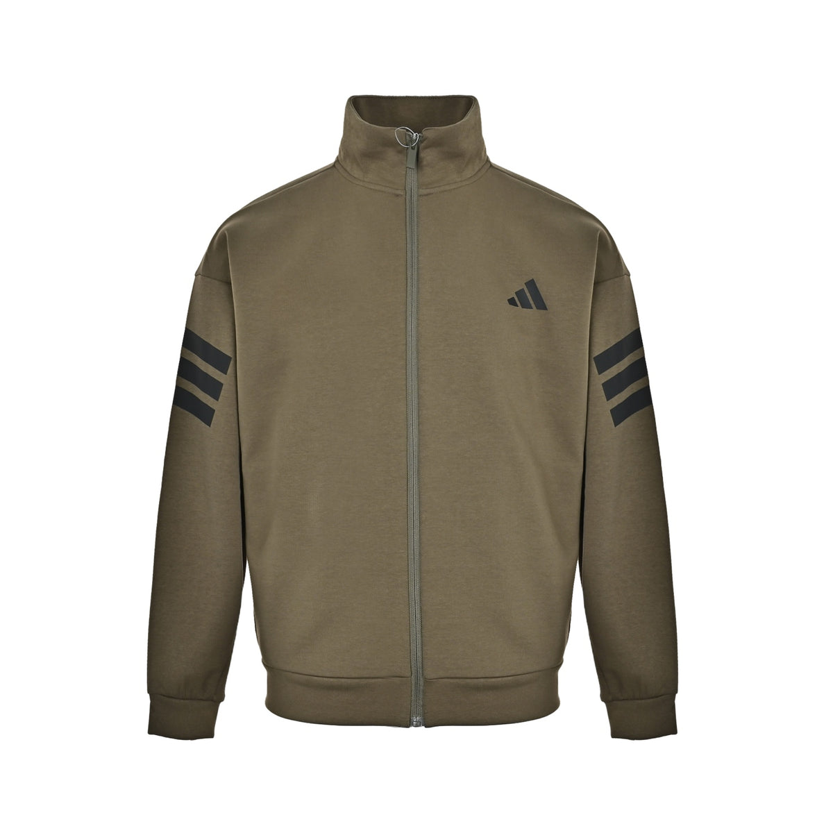 Adidas 3‑Stripes Olive Green Stand‑Collar Full‑Zip Track Jacket