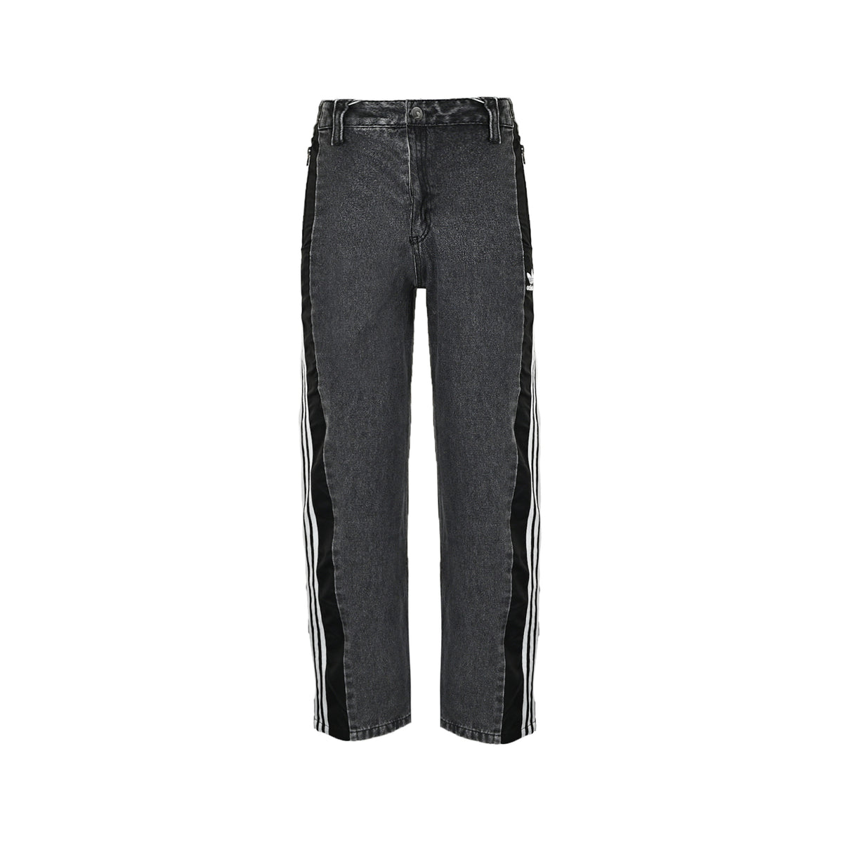 Adidas Originals Washed‑Grey 3‑Stripe Panel Loose Denim Pants