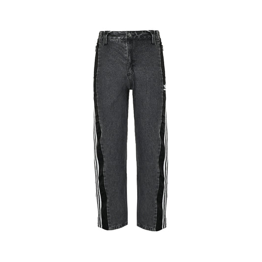 Adidas Originals Washed‑Grey 3‑Stripe Panel Loose Denim Pants