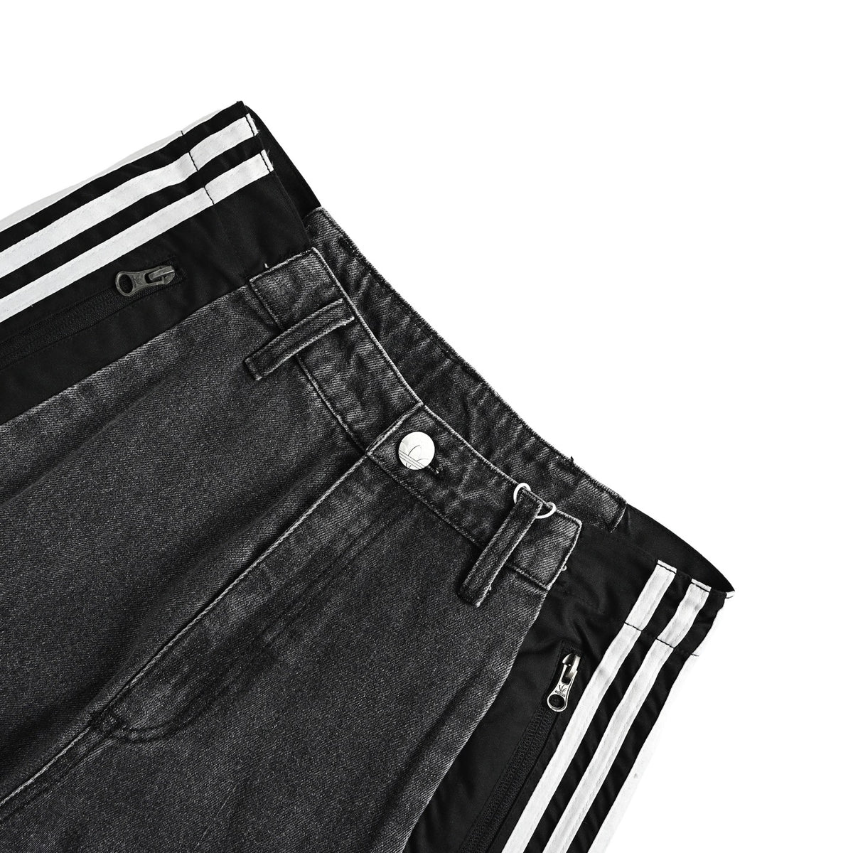 Adidas Originals Washed‑Grey 3‑Stripe Panel Loose Denim Pants