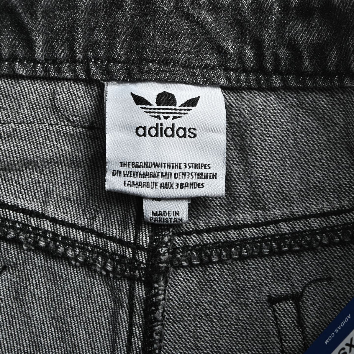Adidas Originals Washed‑Grey 3‑Stripe Panel Loose Denim Pants