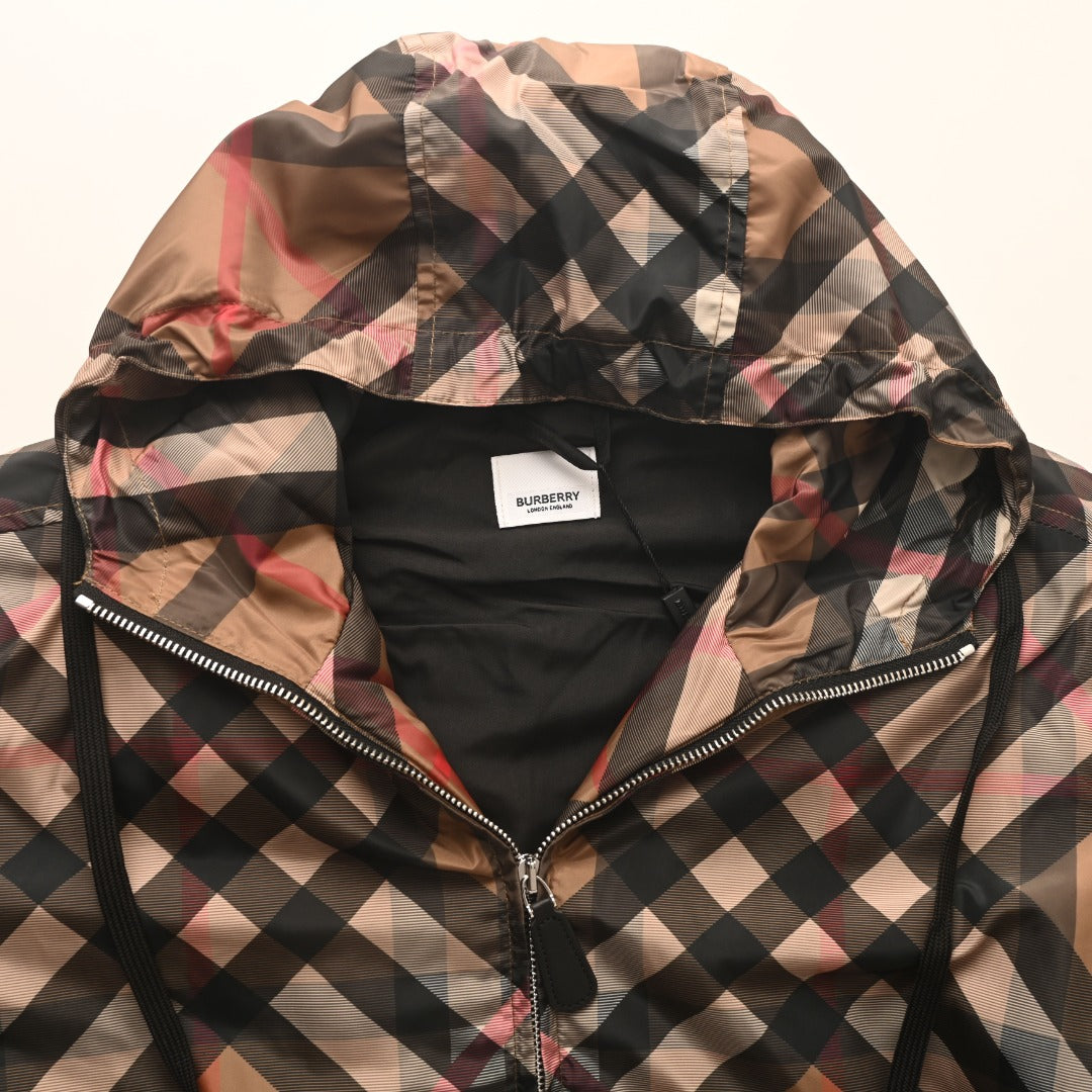 Burberry Check Pattern Hooded Nylon Jacket