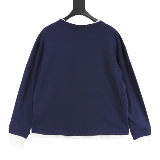 Acne Studios Embroidered‑Logo Navy Blue Faux‑Layered Long‑Sleeve T‑Shirt