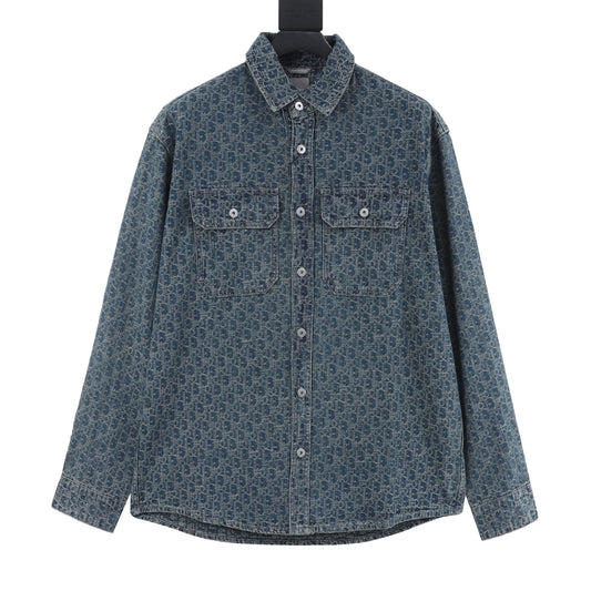 Dior Oblique Blue Jacquard Denim Long‑Sleeve Shirt