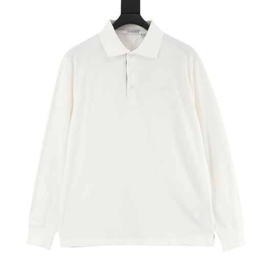 Burberry Equestrian Knight Embroidery Off‑White Long‑Sleeve Pique Polo