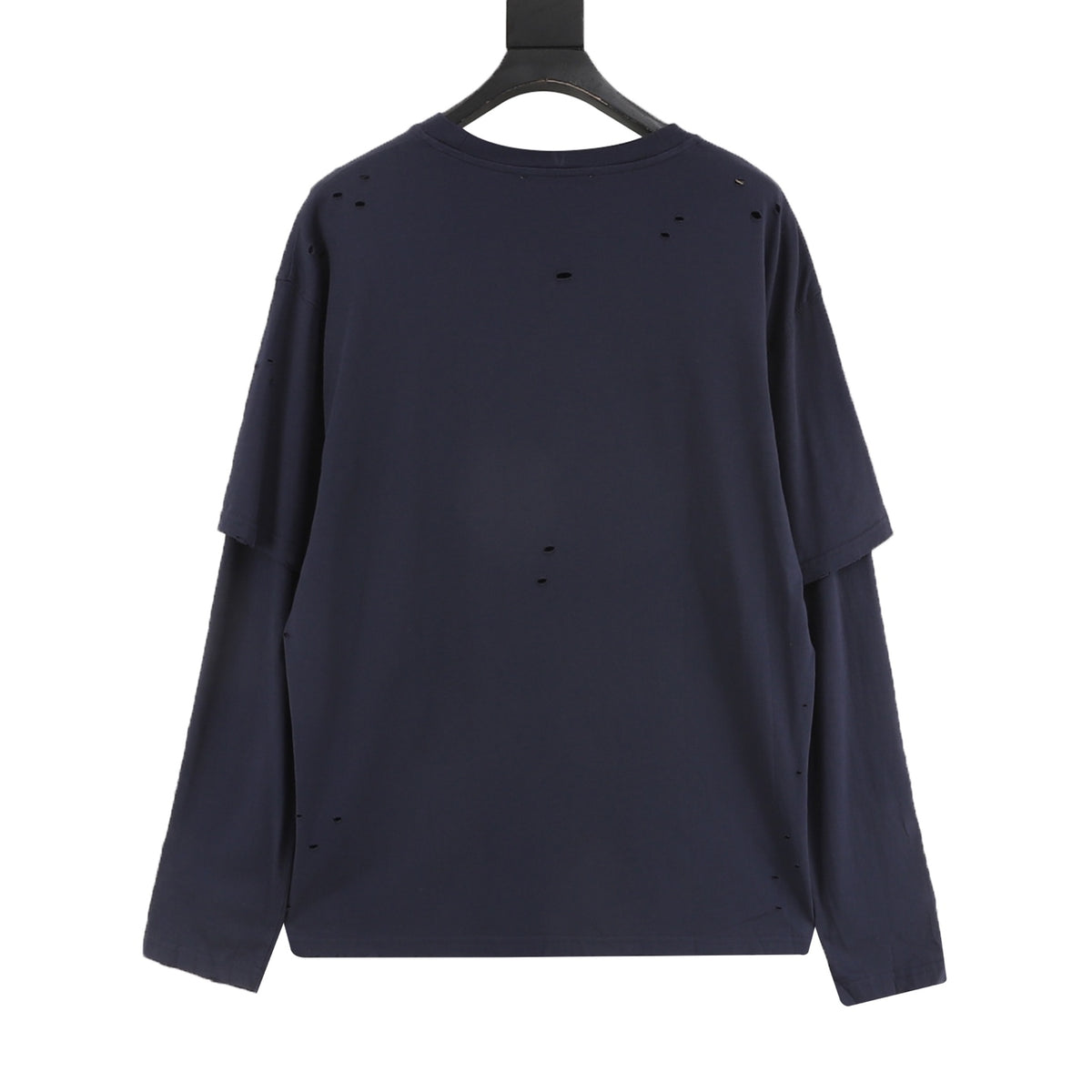 Acne Studios Distressed Layered‑Look Navy Blue Long‑Sleeve Logo Print T‑Shirt