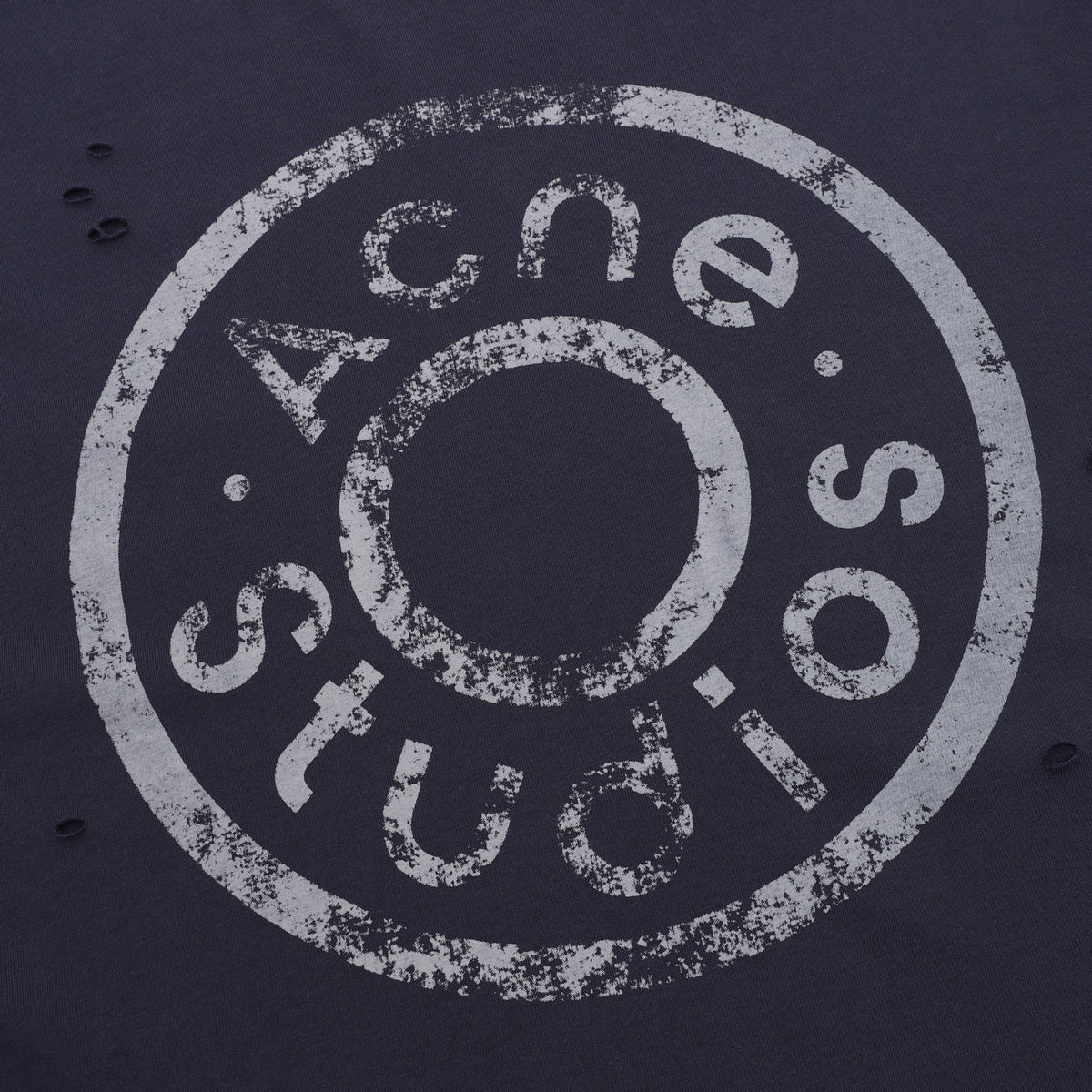 Acne Studios Distressed Layered‑Look Navy Blue Long‑Sleeve Logo Print T‑Shirt