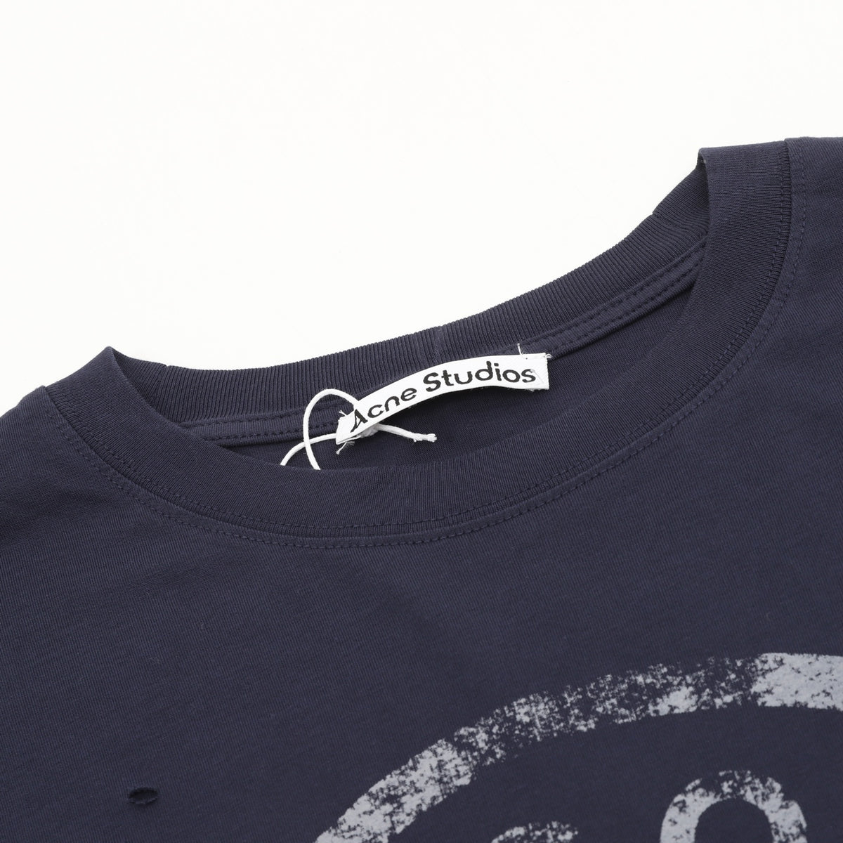 Acne Studios Distressed Layered‑Look Navy Blue Long‑Sleeve Logo Print T‑Shirt