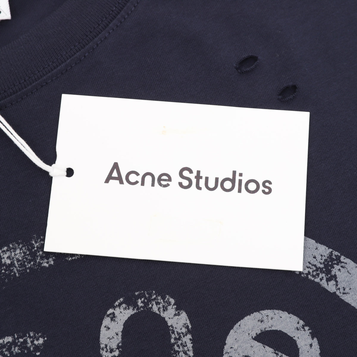 Acne Studios Distressed Layered‑Look Navy Blue Long‑Sleeve Logo Print T‑Shirt