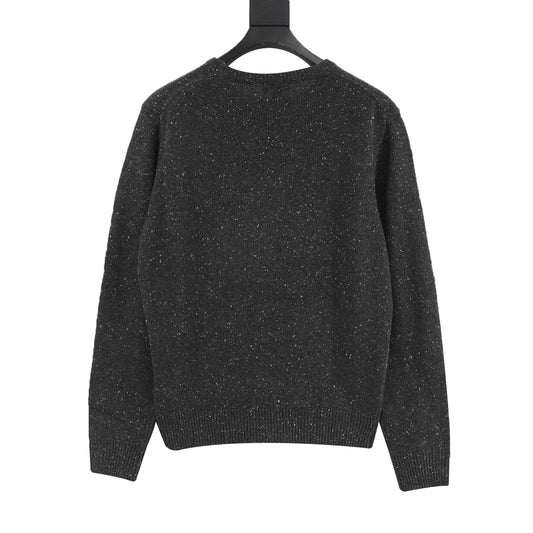 Dior Classic Logo‑Embroidered Dark Grey Speckled Crew Neck Sweater