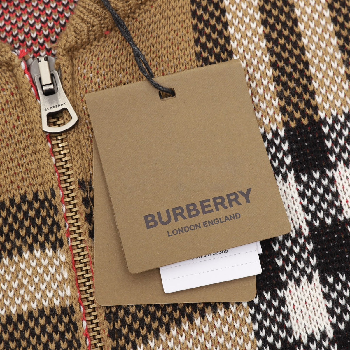 Burberry Vintage Check Camel Full‑Zip Knit Bomber Jacket
