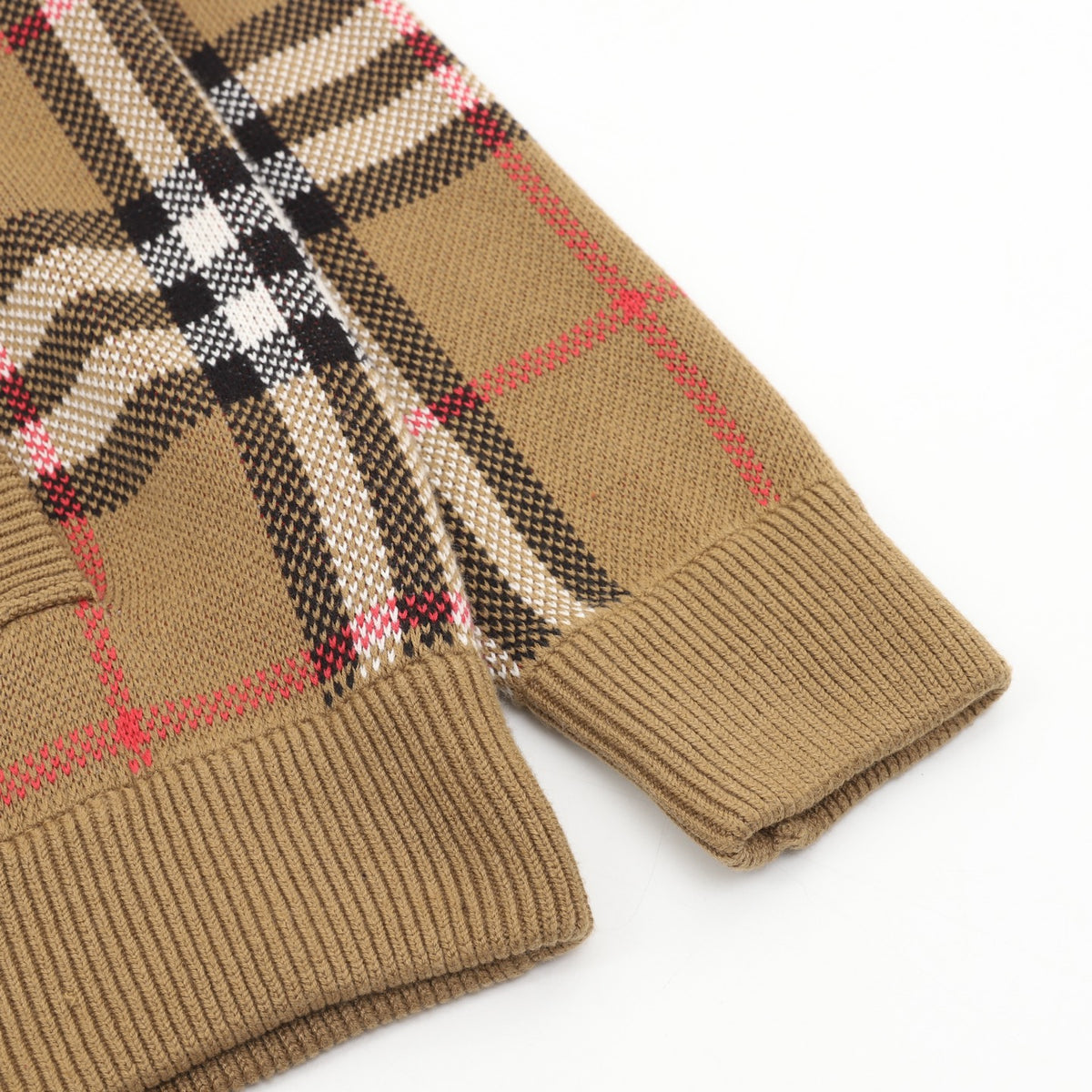 Burberry Vintage Check Camel Full‑Zip Knit Bomber Jacket