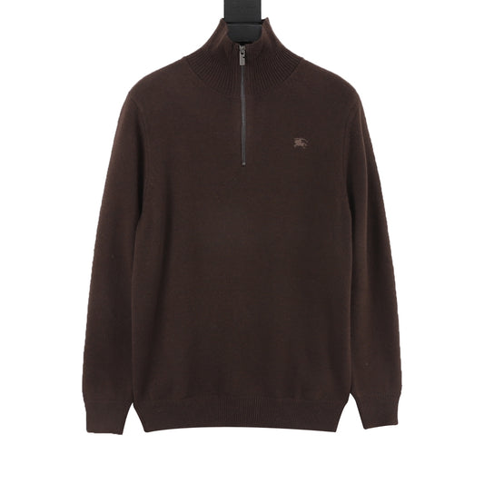 Burberry EKD Logo Brown Half‑Zip Turtleneck Wool Sweater