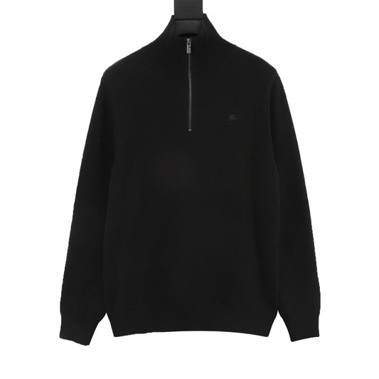 Burberry EKD Logo Black Half‑Zip Turtleneck Wool Sweater