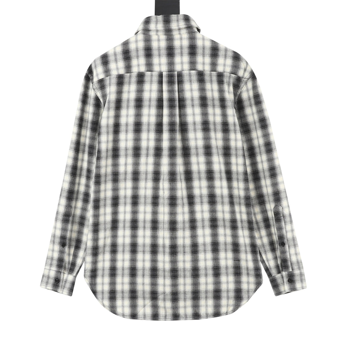Balenciaga Logo Print Plaid Flannel Shirt in Black and White