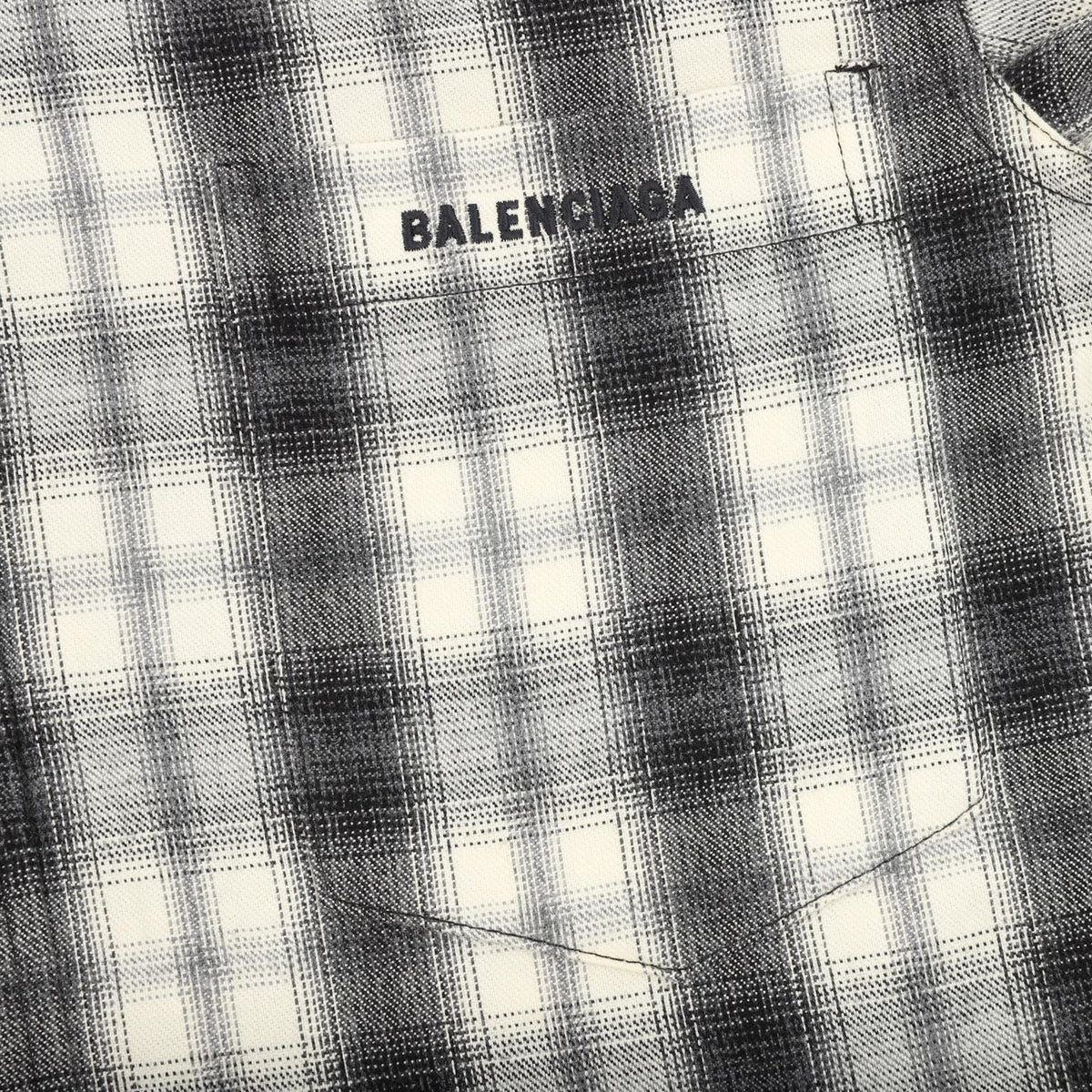 Balenciaga Logo Print Plaid Flannel Shirt in Black and White
