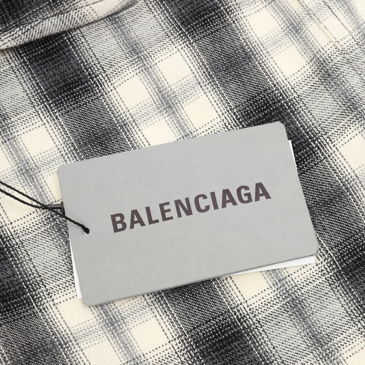 Balenciaga Logo Print Plaid Flannel Shirt in Black and White