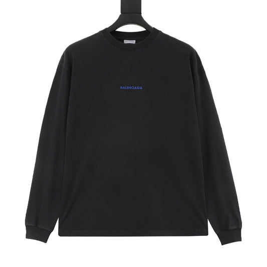 Balenciaga Blue Logo Embroidered Long-Sleeve T-Shirt in Black