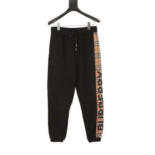Burberry Vintage Check Side-Stripe Logo Joggers in Black