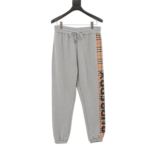 Burberry Vintage Check Side-Stripe Logo Joggers in Grey