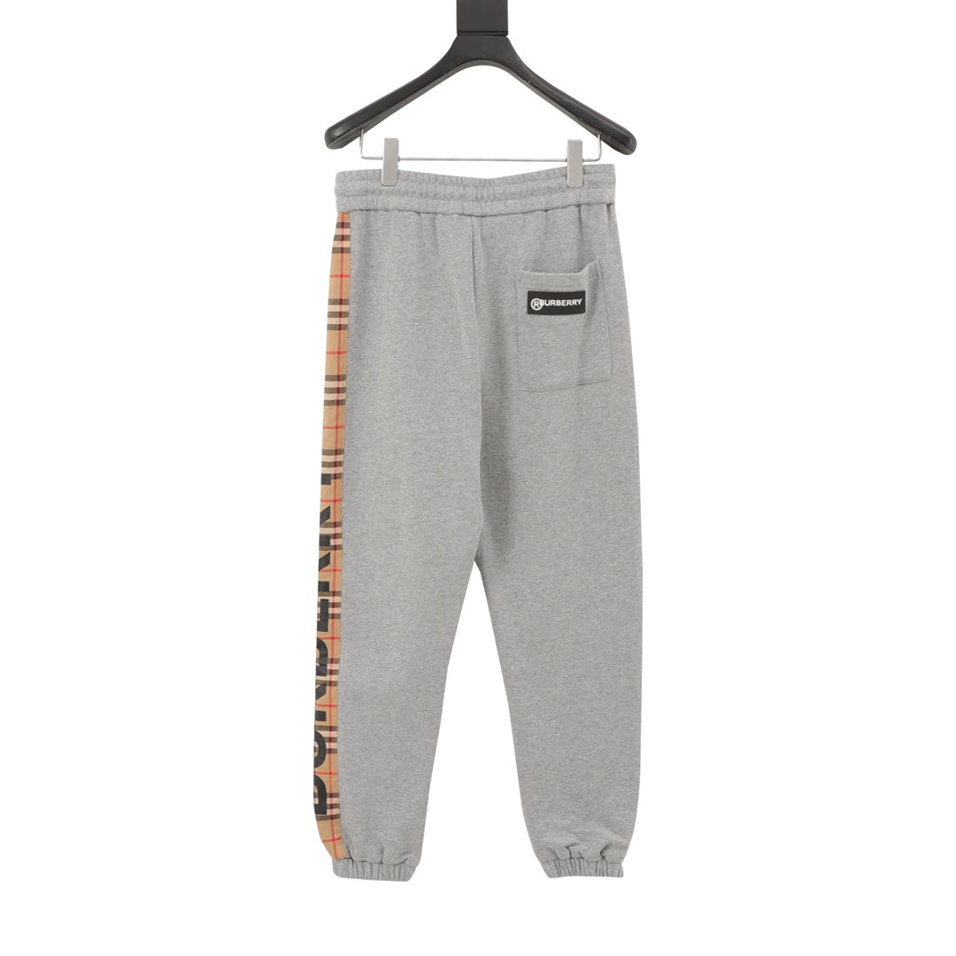Burberry Vintage Check Side-Stripe Logo Joggers in Grey