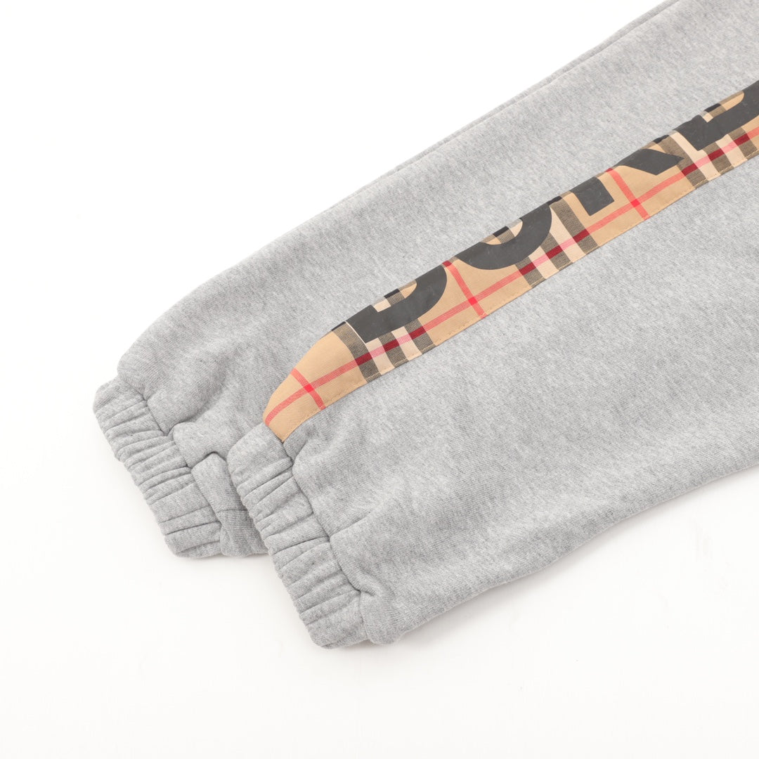 Burberry Vintage Check Side-Stripe Logo Joggers in Grey