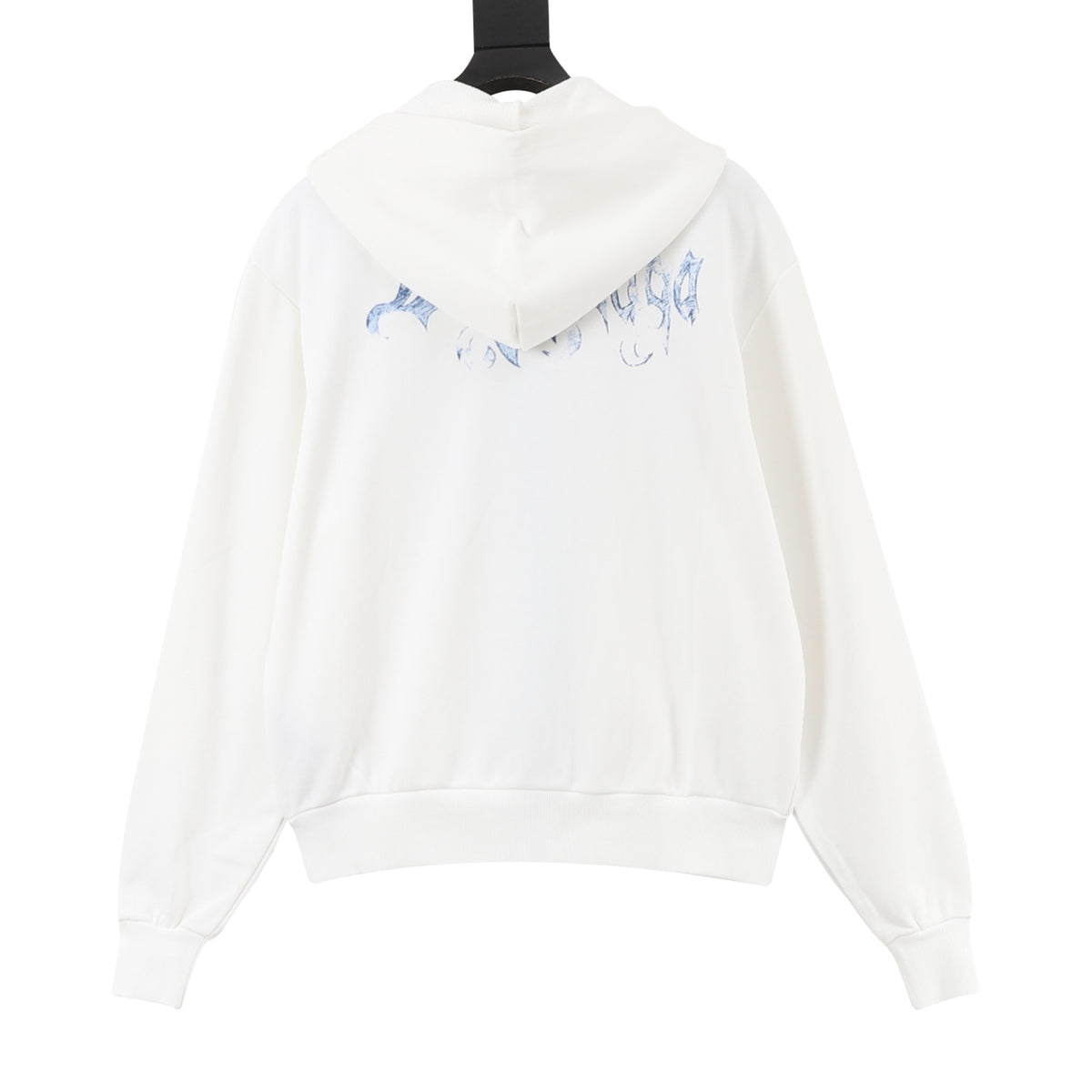 Balenciaga Blue Gothic Logo Zip-Up Hoodie in White