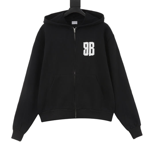 Balenciaga BB Print Zip-Up Hoodie in Black