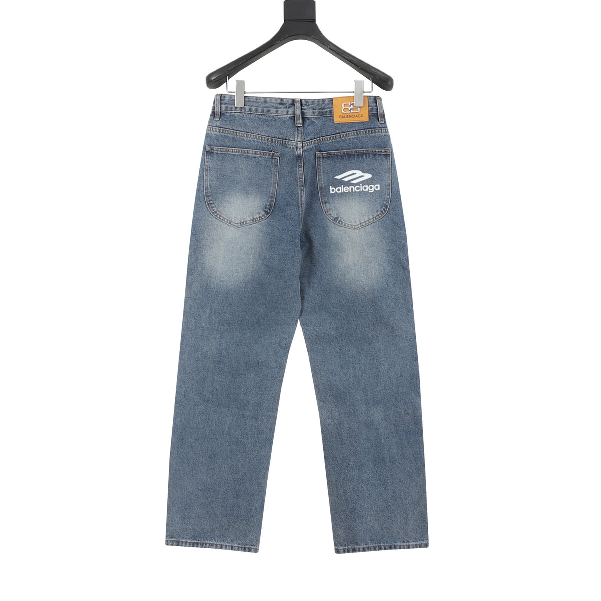 Balenciaga BB Laurel Embroidered Wide-Leg Jeans in Washed Blue