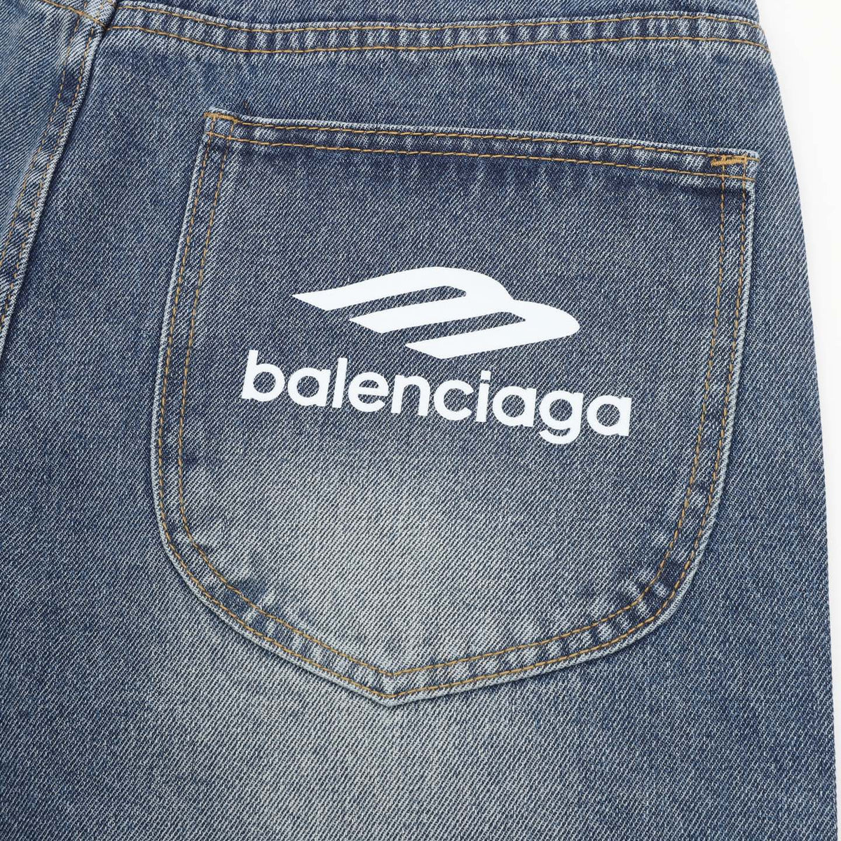 Balenciaga BB Laurel Embroidered Wide-Leg Jeans in Washed Blue
