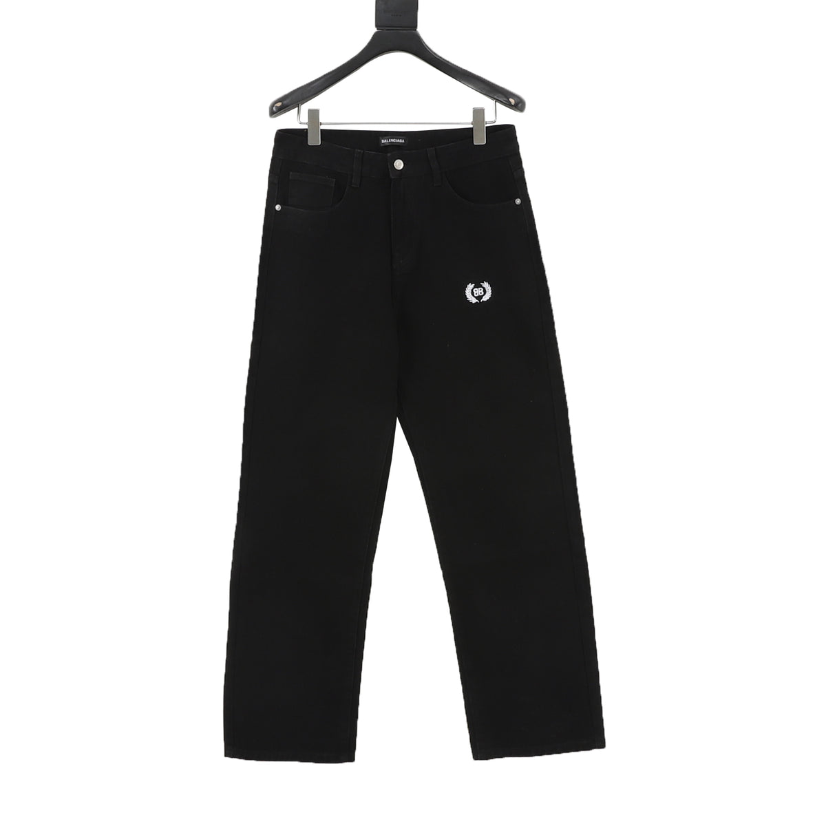 Balenciaga BB Laurel Embroidered Wide-Leg Jeans in Black