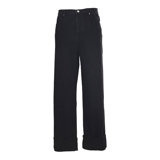 Bottega Veneta Black Cuffed Wide Leg Denim Jeans