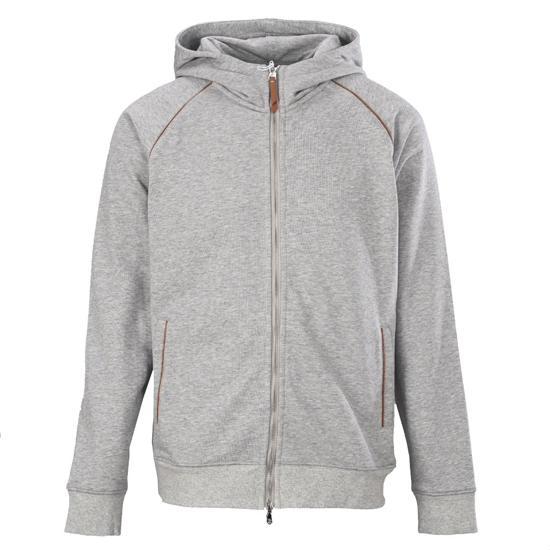 Brunello Cucinelli Heather Grey Full Zip Hooded Sweatshirt
