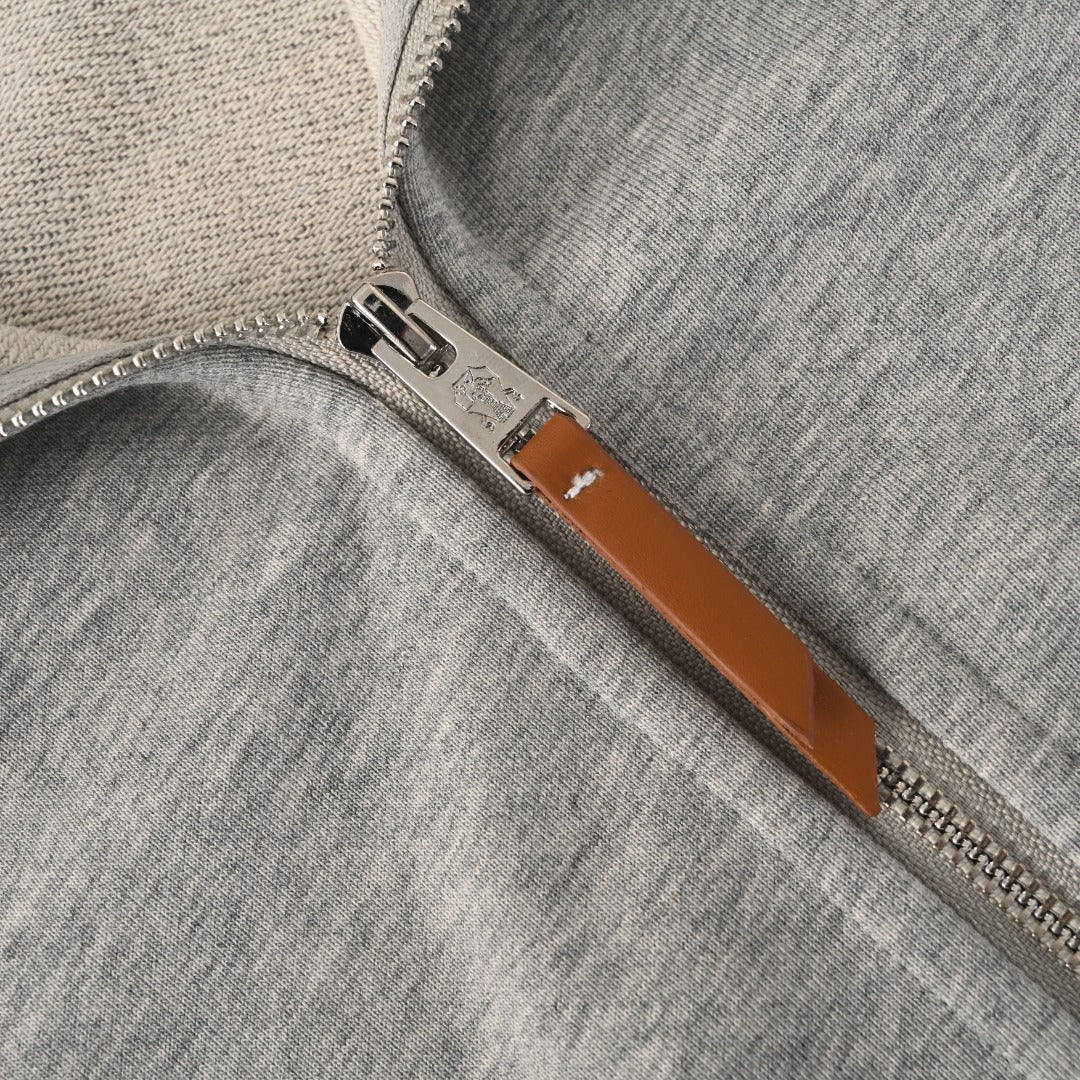 Brunello Cucinelli Heather Grey Full Zip Hooded Sweatshirt
