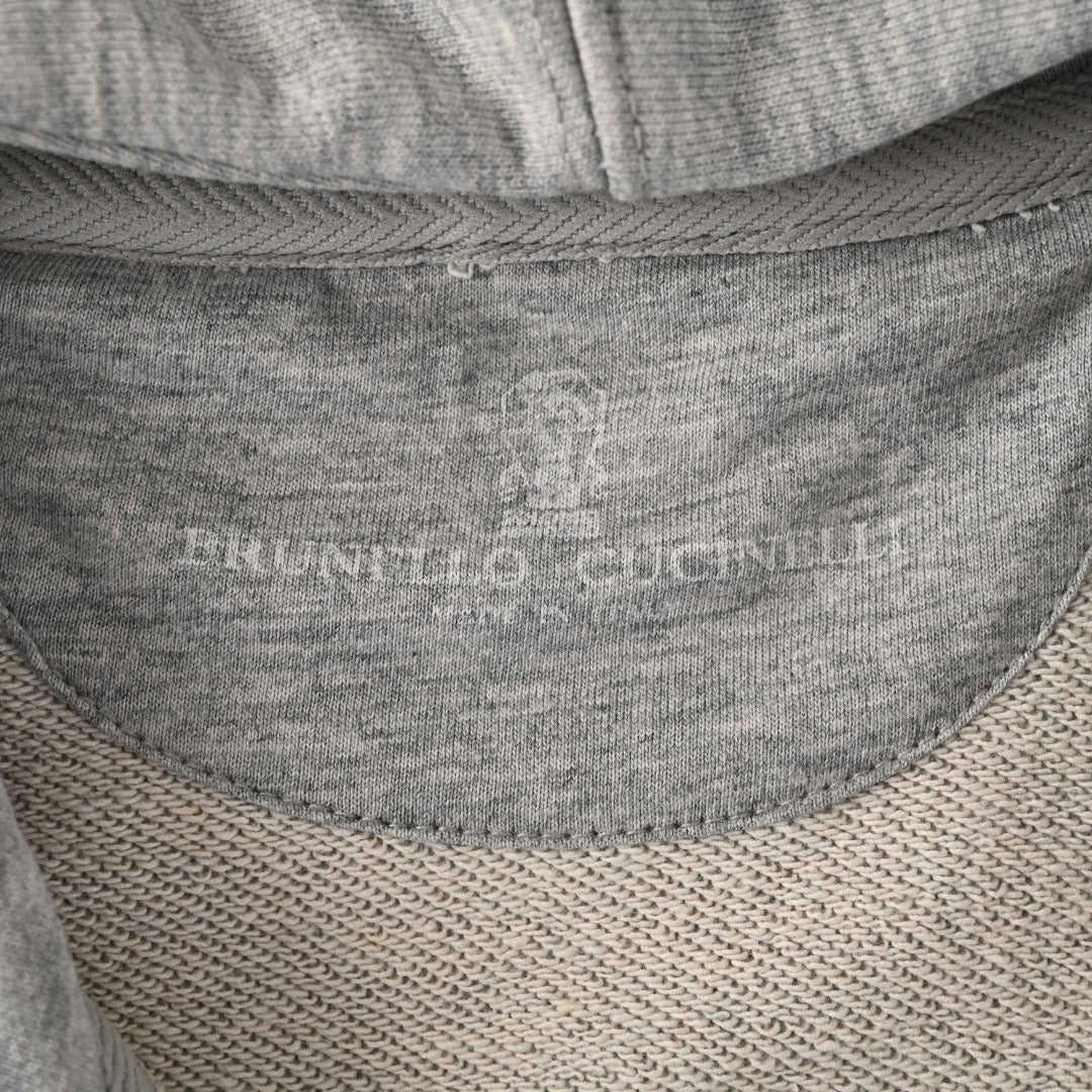 Brunello Cucinelli Heather Grey Full Zip Hooded Sweatshirt