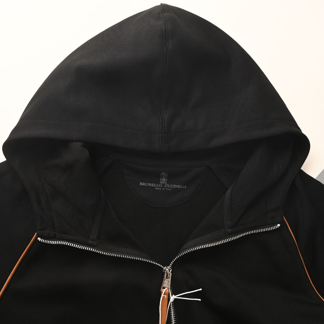 Brunello Cucinelli Black Full Zip Hooded Sweatshirt