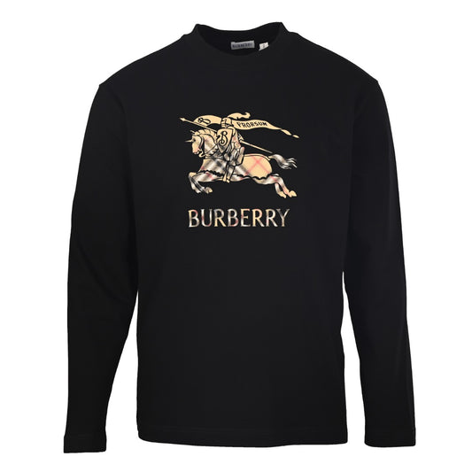Burberry Black Equestrian Knight Check Print Long Sleeve T-shirt