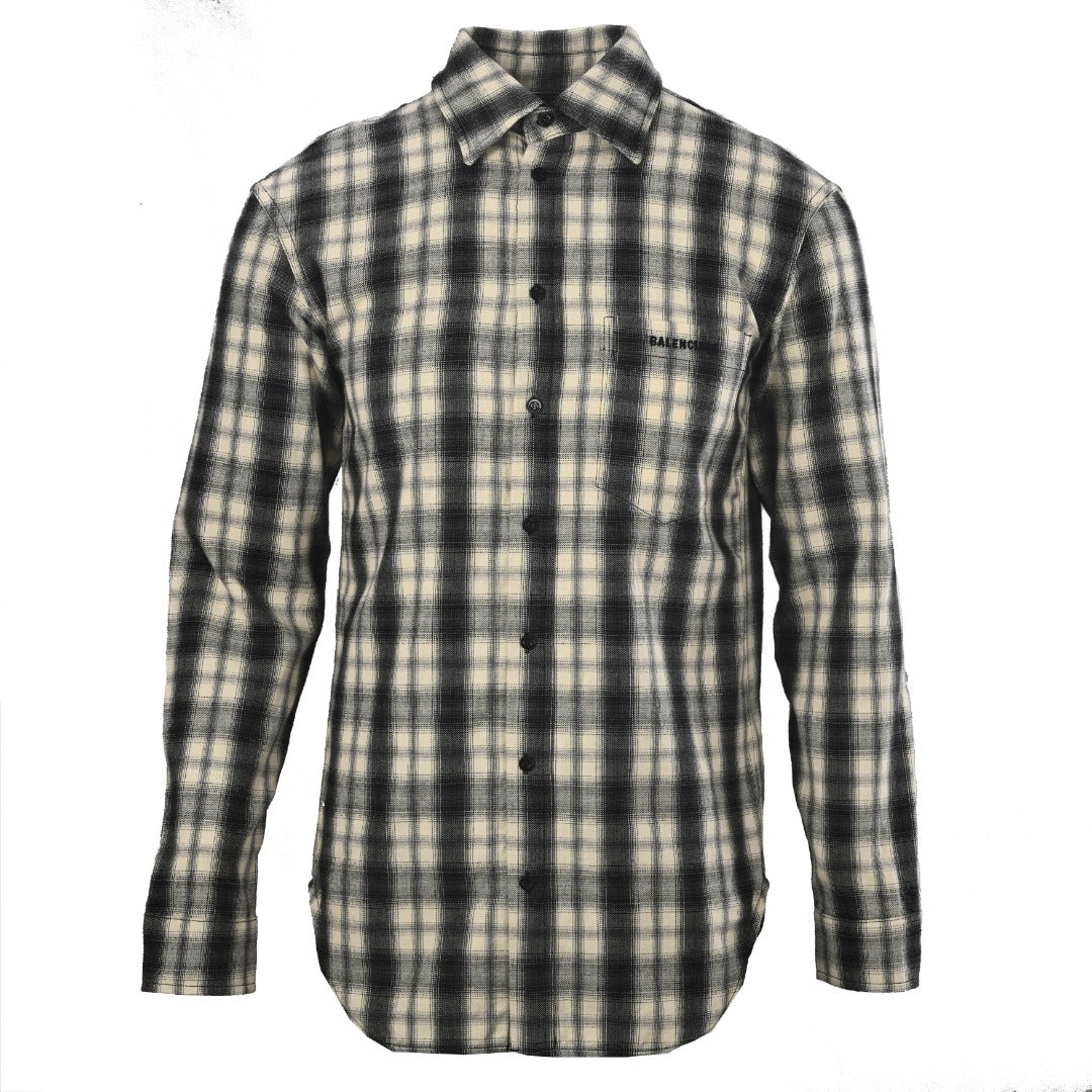 Balenciaga Black Beige Plaid Long Sleeve Shirt