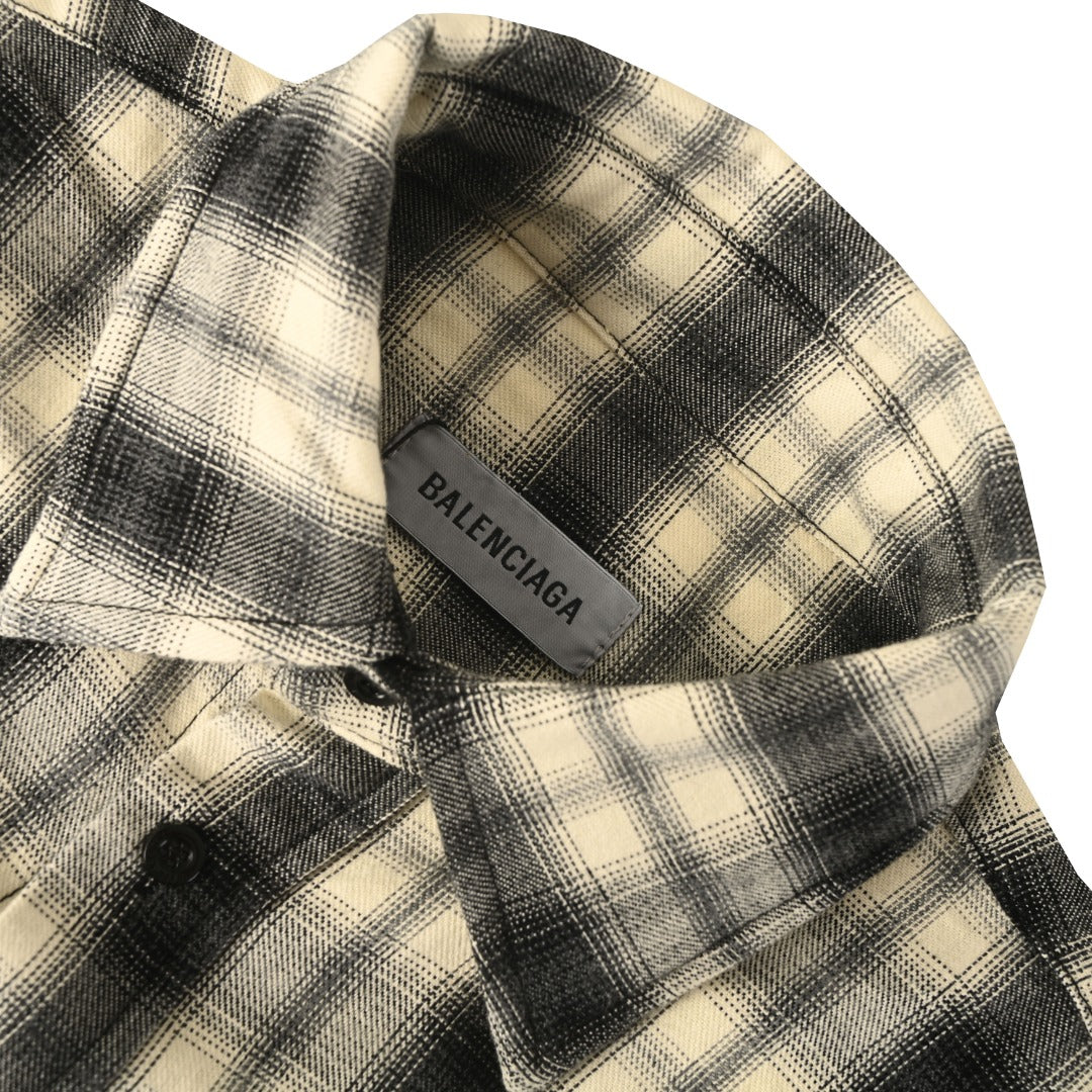 Balenciaga Black Beige Plaid Long Sleeve Shirt